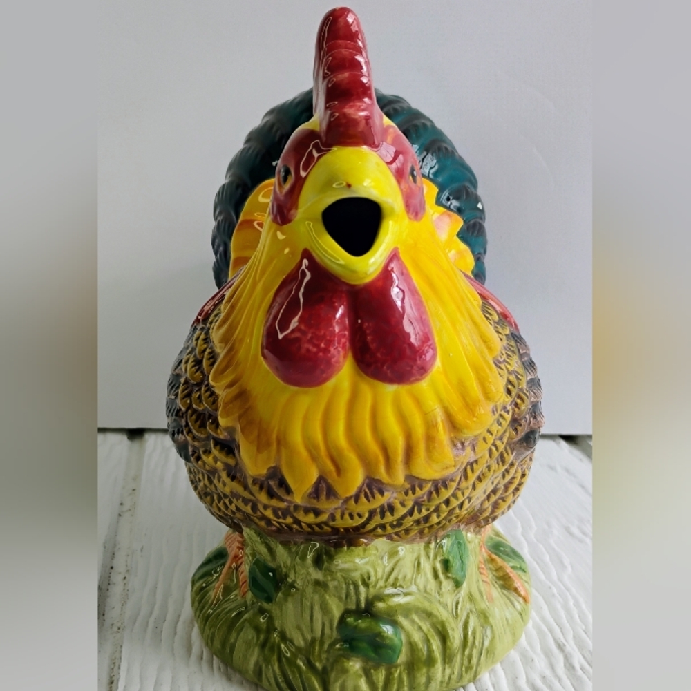 Antique Ceramic Rooster Teapot & Lid Hand Painted 6.5" Tall Farmhouse Decor N-1 - Picture 4 of 16